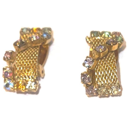 Articulating Retro Gold-tone Multi Color Rhinestone Dangle Earrings Clips - Picture 2 of 12